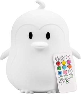 Lumipets Remote Control Silicone Night Light for Kids - Penguin Design with 9 Soft Colors & Sleep Timer - Rechargeable, Battery-Operated Lamp for Bedroom | Baby Nursery, Toddler, Girls, Boys