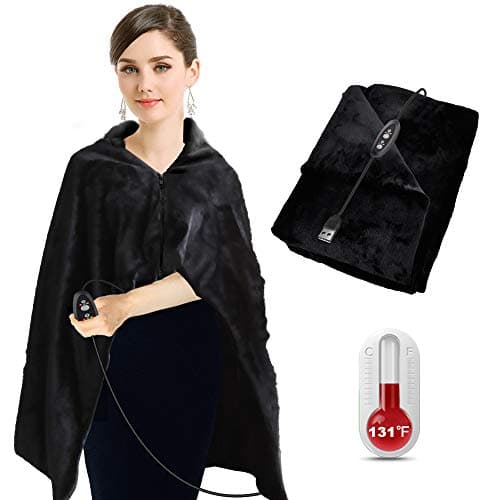 BIAL Heated Shawl, Extra Soft Warm Heated Throw Blanket with Pillowcase, Flannel Blanket - with 3-Setting Heat Controller Cord - 46" x 35" (Black)