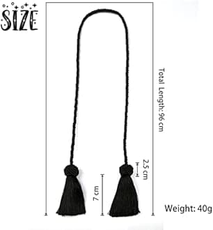 BEL AVENIR 4 Pack Curtain Handmade Tiebacks Decorative Curtain Holdbacks with Tassel… (Black, 6 Pack)