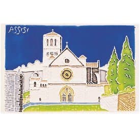 Hand Painted Assisi Bascilica Multicolor Ceramic Tile, 1 Count, 1 Piece, Traditional-Modern Style, Religious Pattern, Glue Down Installation