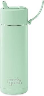 Ceramic Reusable Bottle - Stainless Steel Water Bottle With Straw, Insulated Water Bottle, Metal Water Bottle - Flip Straw Lid - 20oz - Mint Gelato