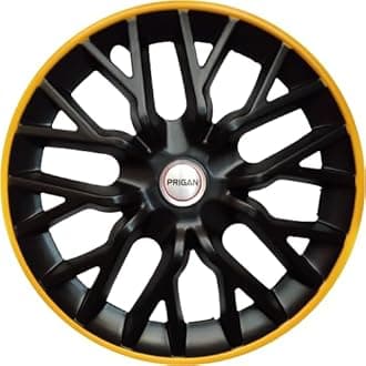 Prigan Wheel Cover for All 14 Inch Cars, Black Yellow Wheel Cap (Available in 12,13,14 Inch) (Set of 4 Pcs) (Press Fitting) Model- Power GT Yellow-14