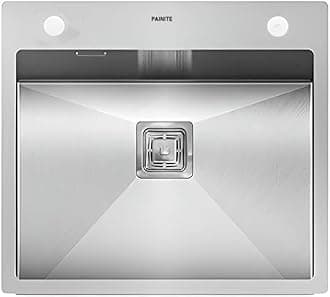 PAINITE 24" x 18" x 10" 304 Grade Handmade Matt Finish Stainless Steel Single Bowl Kitchen Sink (24" x 18" x 10" TAP-HOLE)