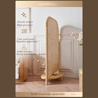 Artiz New Chinese Style Solid Wood Room Divider Retro Rattan Weaving Partition Screen Portable Freestanding Wall Divider For Living Room, Entrance, Bedroom (Color : Black, Size : 90x45x110cm)