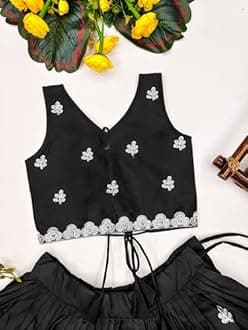 Girls Readymade Crop Top With Lehenga - Taffeta Silk Embroidered Lehenga Choli - Perfect for Ethnic, Party & Wedding - Traditional Dress