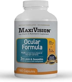 - MaxiVision® Ocular Formula - AREDS2 - Eye Vitamins & Multivitamin - Lutein and Zeaxanthin (180 Capsules, 1 Bottle)