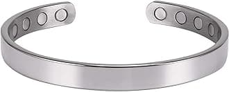 MagnetRX® Magnetic Bracelet for Men, Elegant Bangle, Golf/Tennis Elbow & Balance, Magnetic Bands for Men (Polished Silver, Medium)