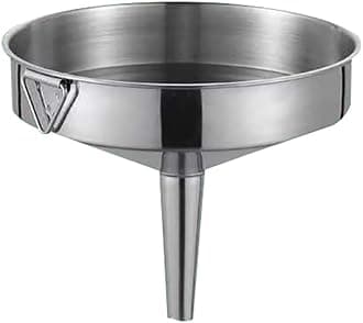 Kitchen Funnel Thickened Stainless Steel Food Funnel with Strainer Filter, Metal Cooking Funnel Transferring of Liquid Powder Grain - Silver (Color : Silver, Size : 23.5 * 23cm)