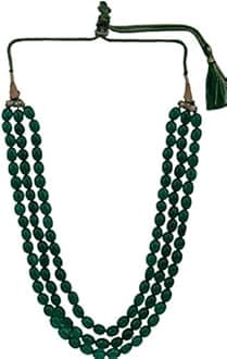 Emerald Green Onyx Smooth 3 Strand Necklace Oval Shape Beads, Women's and Girl's 3 Layer Fashion Ethnic Strand Green Mala Bridal Kantha Fashion Jewellery