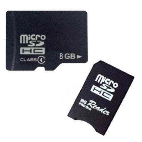 Midwest Memory OEM 8GB 8G Class 4 MicroSD C4 MicroSDHC Micro SDHC Flash Card with SD Adapter (BULK PACKAGED) + Memory Stick MS Pro Duo Adapter