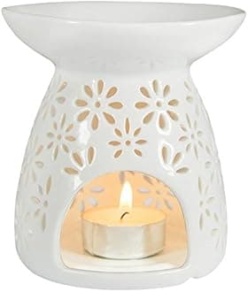ToiM Vase Shaped Ceramic Hollowing Floral Aroma Lamp Candle Warmers Fragrance Warmer Oil Diffuser Essential Oil Lamp Aromatherapy Furnace Incense Burner Wax Melt Warmer Aroma Burner (White)