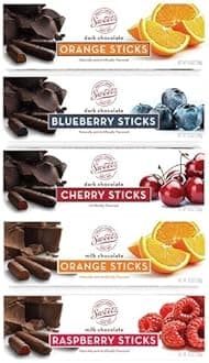 Dark Chocolate Fruit Flavored Sticks - Gourmet Chocolate Covered Sticks, Orange, Blueberry, Cherry, Raspberry, Gift Idea for Holidays, Gluten Free, Kosher - 10.5 oz Box (Pack of 5)