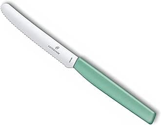 Victorinox Stainless Steel Kitchen Knife, "Swiss Modern" 11 cm Multipurpose, Round Tip Wavy Edge Knife for Professional and Household Kitchen, Mint Green, Swiss Made