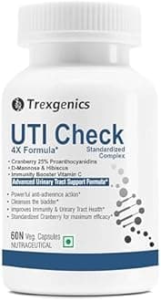 Trexgenics UTI CHECK Advanced Urinary Tract Cleanse & Function, Immunity Support with Optimized Cranberry 200mg, D-Mannose 250mg & Hibiscus 100mg & Vitamin C 40mg (60 Vcaps) (1)