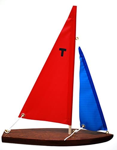T10 Sloop Finished Floater (Red/blue) - Floating Model Sailboat, Toy Sailboats that Sail, Toy Sailboats that Float, Toy Sailboat Wood, Toy Sailboat Wooden