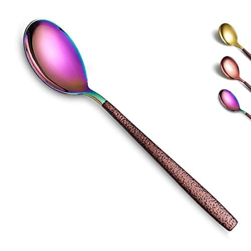 Berglander Dinner Spoon Set Of 4 With Moon Surface Handle And Shiny Rainbow Mouth, Stainless Steel Colorful Spoons Silverware Set Dishwasher Safe