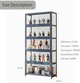 Curio Display Case with glass Cabinet Door,large Flip Door Display Cabinet,Storage Shelves with Acrylic Glass Door,Collectibles Toy Organizers Rack,Glass curio cabinet for Collectibles 60*106cm gray