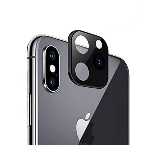 Vozehui 2 Pack For iPhone 11 Camera Sticker For iPhone X/XS/Max, Seconds Change to iPhone 11 Fake Camera Metal Glass Lens Protector, Anti Scratch, Bubble Free Lens Protector For iPhone X, Black