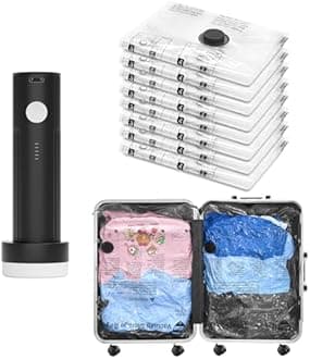 Vacuum Bags for Travel with Rechargeable Pump, 8 Large Compression Packing Seal Bags for Luggage Suitcase, Space Saver for Clothing and Clothes Storage Travel