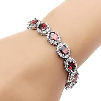 Oval Ladies Tennis Bracelet inlay Garnet White Topaz Amethyst Citrine Peridot Pink Topaz 7 to 8 inch