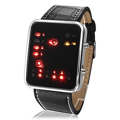 Unisex Binary LED Style PU Leather Wrist Watch (Black)