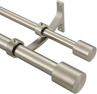 Brushed Nickel Double Window Curtain Rod, 36 to 72 Inch (3-6ft), Decorative Dual Curtain Rod with Cap Finials, 1 Inch Front and 5/8 Inch Back Telescoping