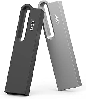 Aiibe 64GB Flash Drive 2 Pack Metal USB Drive Thumb Drive 64 GB USB 2.0 Memory Stick Waterproof USB Flash Drive Portable Jump Drive Zip Drives with Keychain (64G, 2 Colors: Black Silver)