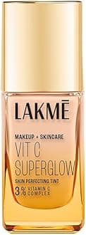 LAKME Makeup+Skincare, VitC Superglow Skin Perfecting Tint, Cool Ivory C100, 25ml, for Hydrated Smoother Skin, with 3% Active Vitamin C & Micro Radiance Boosters, Natural Finish, Airlight Formula