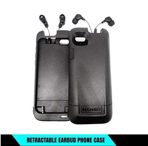 Kord Cell Phone Case with Retractable Earbuds Compatible iPhone 6/6S (4.7”)| Dual Layer Military Grade Drop Protection Cover| No-Tangle Wired Stereo Earphones Headphones Ear Buds with Mic| Black