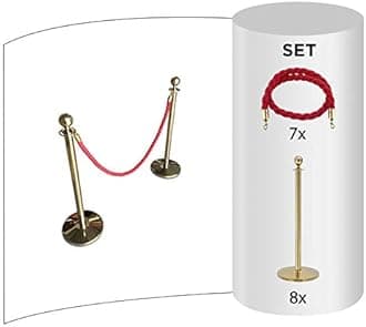 Flexibarrier Rope & Post Barrier Kit (8x Brass Barriers + 7x Red Ropes)