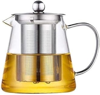 Glass Kettle/Teapot with Stainless Steel Infuser & Lid 750ml, Borosilicate Glass Tea Kettle Stove top Safe, Blooming & Loose Leaf Teapot (Transparent)(Pack of 1)