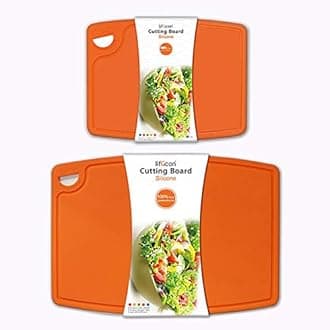 Liflicon Thick Cutting Boards for Kitchen Silicone Chopping Board Set of 2 Mid 12.6'' x 9",Mini 9.1”x7.1” Non-Slip Deep Drip Juice Groove Easy Grip Handle,BPA Free,Non-Porous,Dishwasher Safe-Orange
