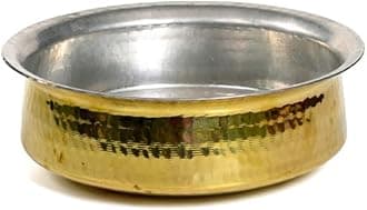 Diamond Steel Brass/Pital Non Stick Handi for Cooking | Lagan for Cooking| Kalai Plating Inside – Handcrafted | Brass Handi Without Lid| Traditional Cookware Pack of 1 (16 Inch (5.5 Litre))