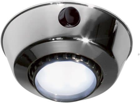 Comet 12 Volt LED Adjustable Dome Light (10-30vdc). Plastic Surface Mount, Glass Lens. Choose LED -190 Lumen Cool White, 187 Lumen Warm White (Compare to 25 watt incandes.) Chrome or White Fixture.