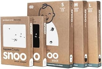 Happiest Baby The Big Bundle 100% Organic Cotton - Includes 3 SNOO Sacks and 2 SNOO Bassinet Fitted Sheets (Black & White)