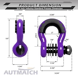 AUTMATCH Shackles 3/4" D Ring Shackle (2 Pack) 41,887Ib Break Strength with 7/8" Screw Pin and Shackle Isolator & Washers Kit for Tow Strap Winch Off Road Vehicle Recovery Purple & Black