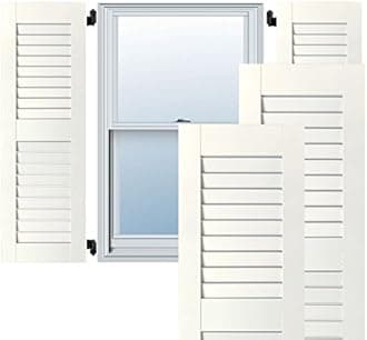 Ekena Millwork RWL18X028WHP Exterior Real Wood Pine Louvered Shutters (Per Pair), White, 18"W x 28"H