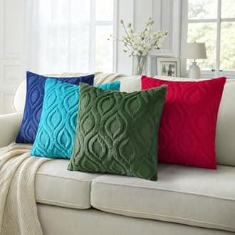 decorUhome Spring Euro Sham Throw Pillow Covers 22x22 Inch Set of 2, Soft Plush Faux Wool Forest Elf Solid Couch Pillow Covers, Accent Farmhouse Neutral Square Pillow Cases for Sofa Bed Living Room