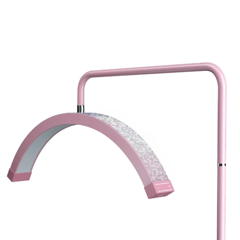Bling Half Moon Lash Light | Dimmable LED Diamond Esthetician Light for Eyelash Techs - LED Floor Lash Lamp with Adjustable Height, Touch Control & Stable Base | Warm & Cool Tones | Pink Diamond