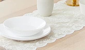 LinenZone Ivory Table Runner with 2 Tassels for Rustic Vintage Decor. Lace Table Runner Works Great As Wedding, Thanksgiving, Christmas Decor (Mia 14 x 36, Ivory)