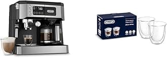 All-in-One Combination Coffee Maker & Espresso Machine + Advanced Adjustable Milk Frother, black & 513214601 Cappuccino Glasses, 270 milliliters