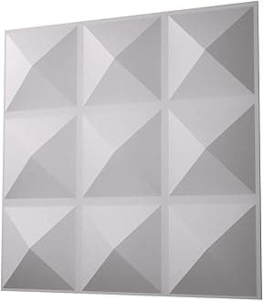 Anigma 3D PVC Wall Panels, 5 Different Shapes, White/Black, Easy Installation, 12 Panel Pack, 500x500mm Each Panel (Pyramids/White)