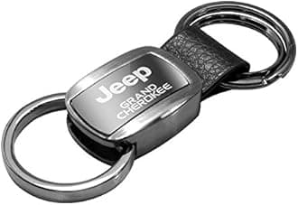 AU-TOMOTIVE GOLD Metal with Genuine Leather Accent Key Chain for Jeep Grand Cherokee (Gunmetal)