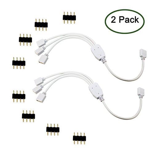 1 to 3 Led Strip Splitter Cable, Tanbin 2PCS 4 Pins LED Splitter Cable LED Strip Connector 3 Way Splitter Y Splitter for SMD 5050 3528 2835 RGB LED Light Strips with 8 Male 4 Pin Plugs