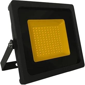 150W Amber LED Slimline Floodlight, Waterproof Outdoor Light, IP65 Rated Light for Parking Lots and Commercial Lighting, Energy-Efficient A+ Rating, 1200W Equivalent with 120-Degree Beam Angle