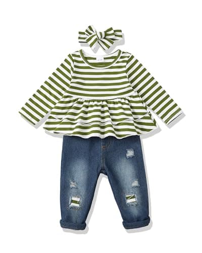 Baby Girl Clothes Toddler Girls Winter Outfits Infant Clothing Ruffle Top Denim Pants Jeans Cute Fall Outfit Set