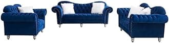 Modern Classic Sofa Couch Fabric & Valvet Tufted Chesterfield Sofa Living Room and Office (Trendy Blue 3+2+1)