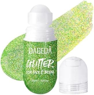 DAGEDA Green Body Glitter Gel, Roll-on Face Glitter for St Patricks Day Festival Rave Accessories, Holographic Hair Glitter Gel,Body Shimmer Mardi Gras Makeup for Rave Party