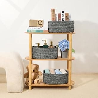 MiniArk Shelf Storage Baskets for Organizing | Closet Organizer Bins | Small Baskets | Toy Basket | Cute Decorative Basket | Cube Storage Bin | Woven Rope Basket | 13×8.5×5.1” | 3 Packs Dark Gray