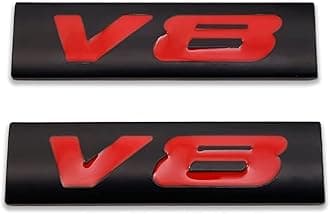 2X Chrome Metal V8 Logo Car Emblem Premium 3D V-8 Engine Badge Auto Door Fender Sticker Side Wing Decal (V8,Black&Red)